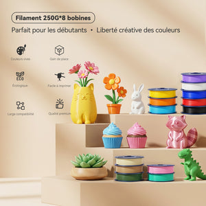 Filament PLA, PLA+, PLA+2.0, PLA Meta – 8 bobines de 250 g, 0,25 kg par bobine, pack de 8, total 2 kg, mini bobine pour imprimantes 3D