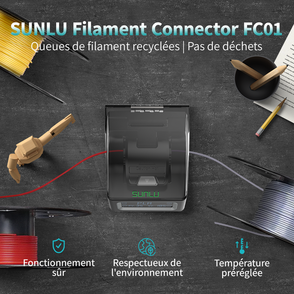 SUNLU Filament Connector FC01, Fusion Splicer, soudable au filament PLA, ABS, PETG, PCL, PA et PC de 1.75mm