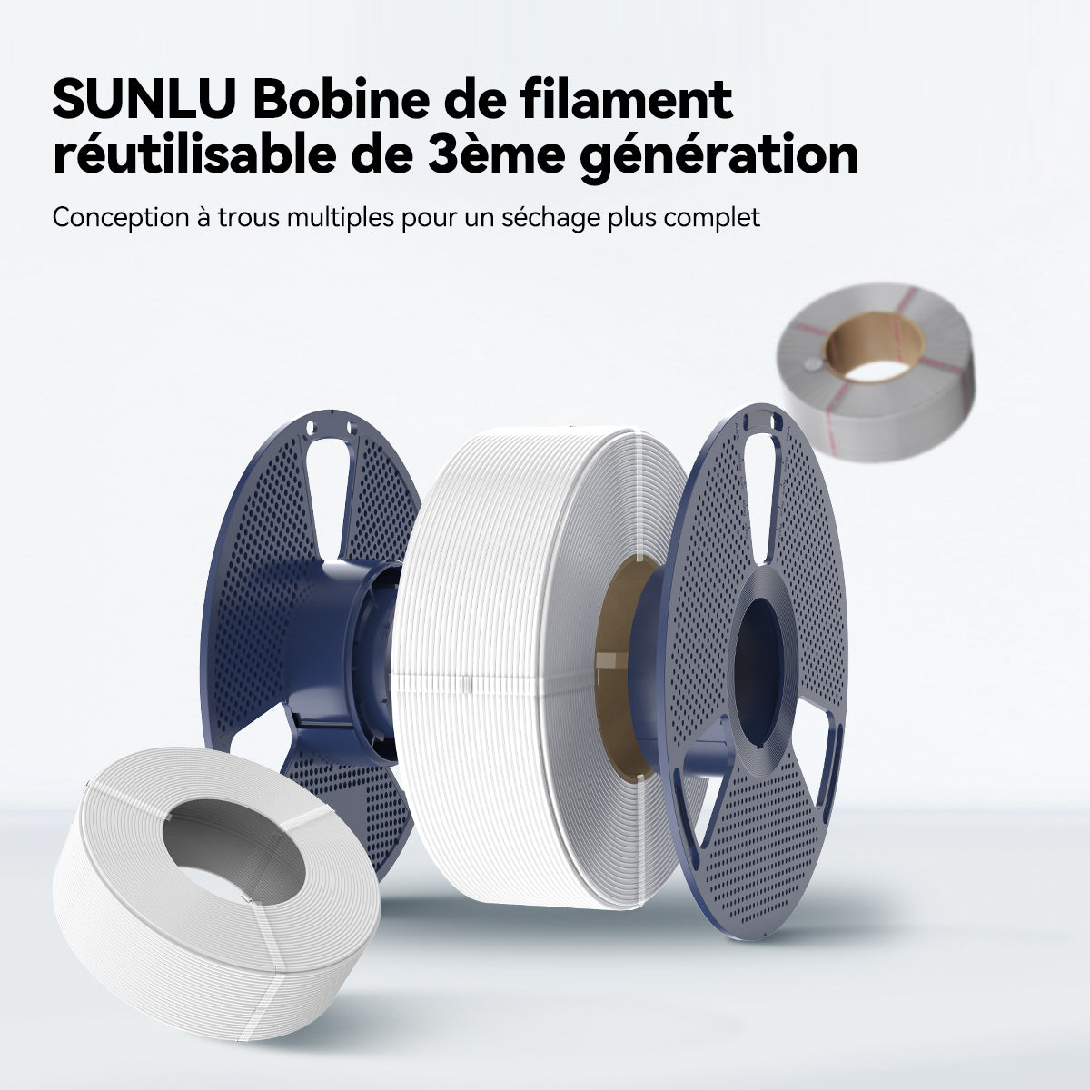 SUNLU Filament de Recharge 1KG, PLA, PLA+, PLA+2.0, PETG compatible avec 2025 bobines réutilisables SUNLU 3ème génération et BambuLab, 1KG 1.75mm Filament