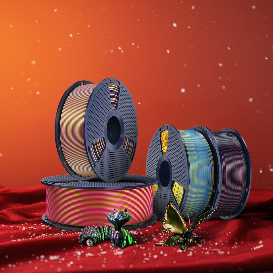 [MOQ : 3 Rouleaux] Silk Multicolore (Bicolore, Tricolore). PLA+ Soie Unicolore Filament 1KG