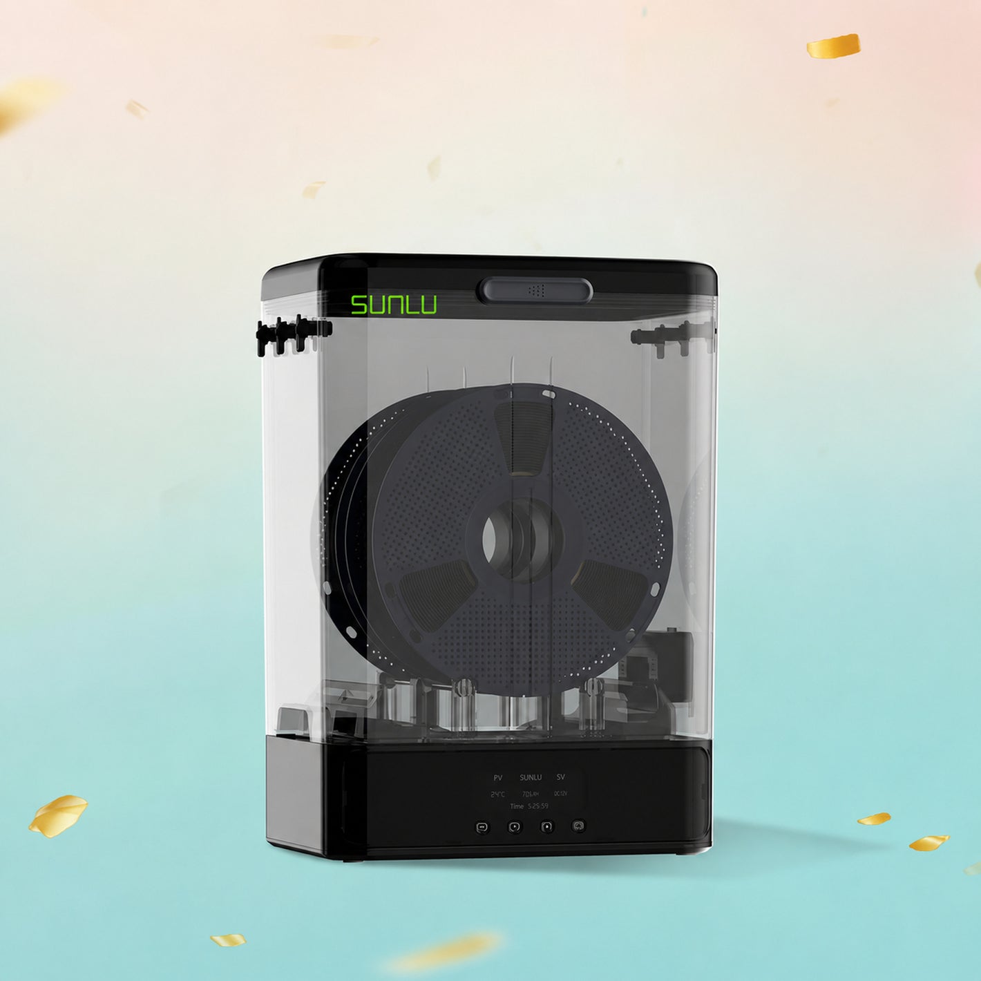 SUNLU FilaDryer SP2, sécheur de filaments 2-en-1 avec boîte de rangement, séchage jusqu'à 70℃(158°F) et rangement sans couture, compatible avec les bobines de 1kg×2 ou 2kg×1 ou 3kg×1.