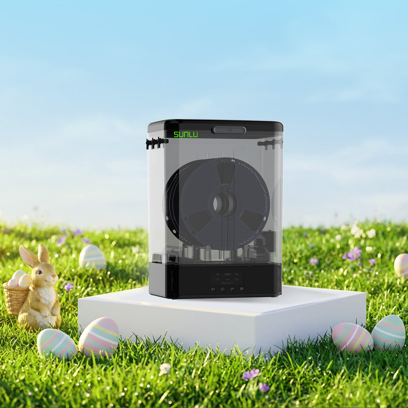 SUNLU FilaDryer SP2, sécheur de filaments 2-en-1 avec boîte de rangement, séchage jusqu'à 70℃(158°F) et rangement sans couture, compatible avec les bobines de 1kg×2 ou 2kg×1 ou 3kg×1.