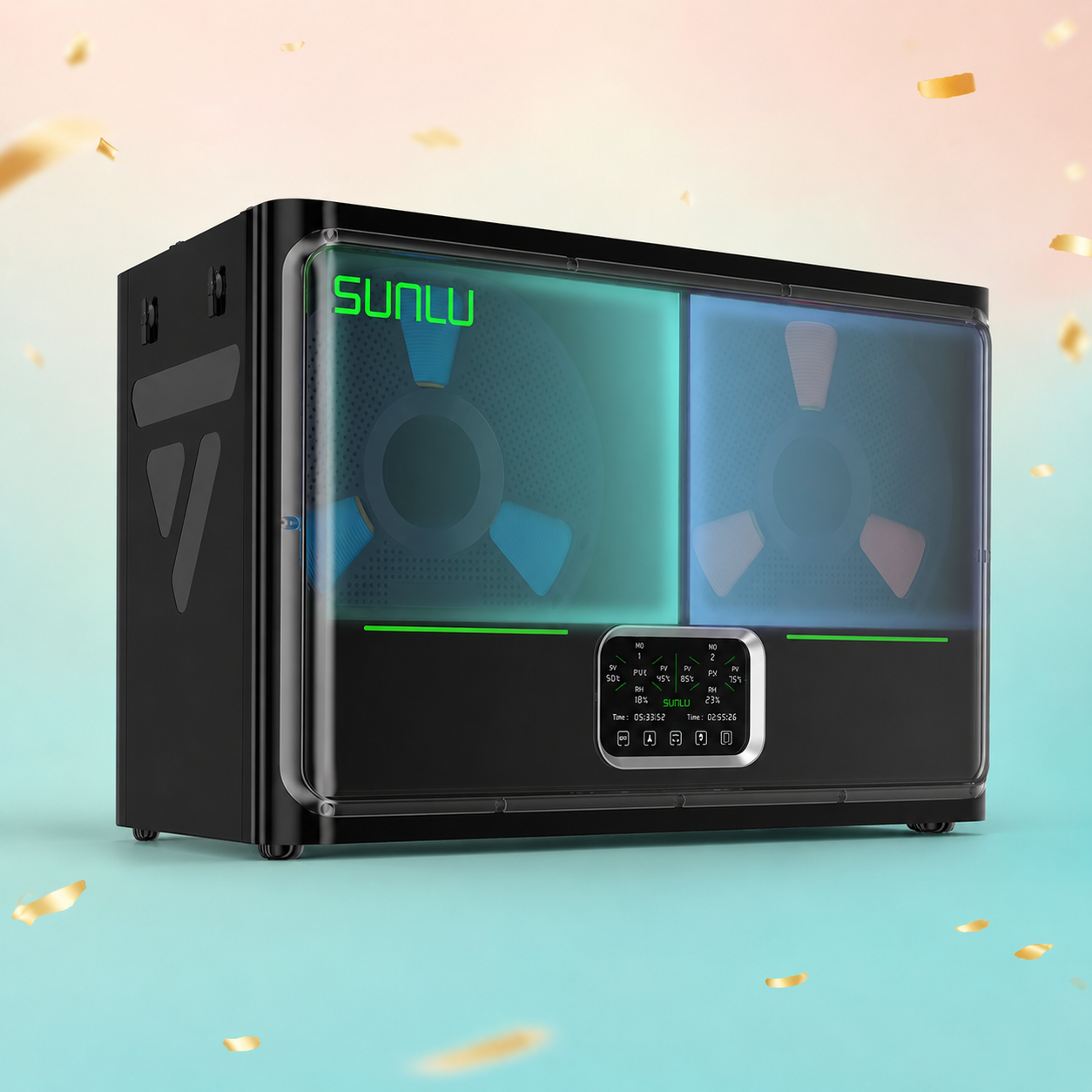 SUNLU FilaDryer S4 Pro – Sécheur de Filament 3D Double Zone, Contrôle Indépendant de la Température et du Temps, 85°C, Fonction Séchage & Recuit, Compatible avec 4 Bobines de 1 kg