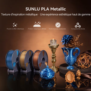 [Nouveau] SUNLU Filament PLA Metallic pour impression 3D 1KG, effet métallique réaliste