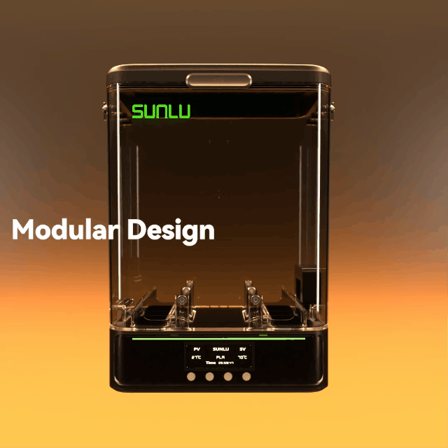 SUNLU FilaDryer SP2, sécheur de filaments 2-en-1 avec boîte de rangement, séchage jusqu'à 70℃(158°F) et rangement sans couture, compatible avec les bobines de 1kg×2 ou 2kg×1 ou 3kg×1.